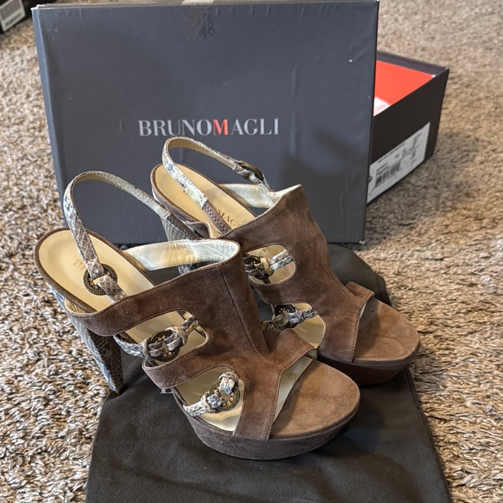 Bruno Magli Brown Silver Heels